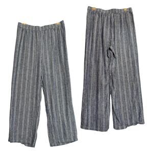 Wide Leg Crop Pull On Linen Pants L Stripe High Rise Lagenlook Festival Beachy